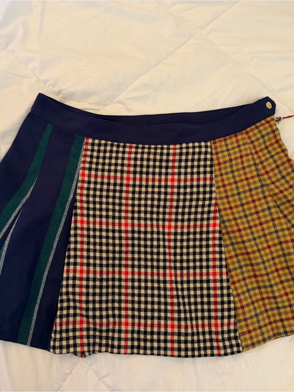 Rowing Blazers Patchwork Plaid Mini Skirt in Navy, Black, Red & Mustard
